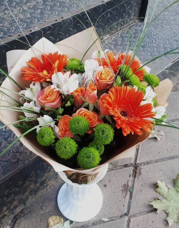 Букет цветов из: Герберы, Хризантемы, Альстромерии и Розы в Мельниково