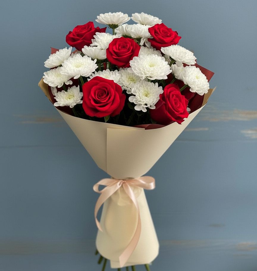 Букет цветов из: Розы и Хризантемы в Мельниково