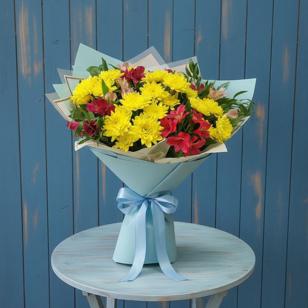 Букет цветов из: Альстромерии и Хризантемы в Мельниково
