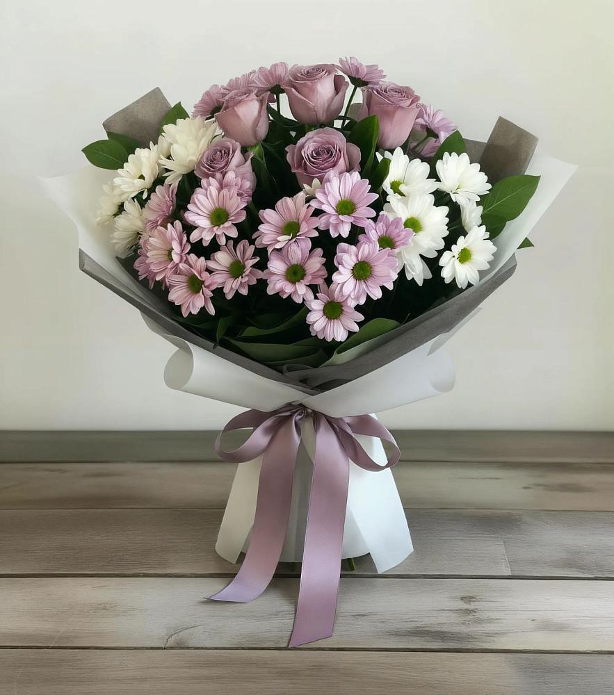 Букет цветов из: Хризантемы и Розы в Мельниково