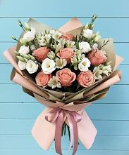 Букет цветов из:  Розы, Альстромерии и Лизиантусы в Мельниково