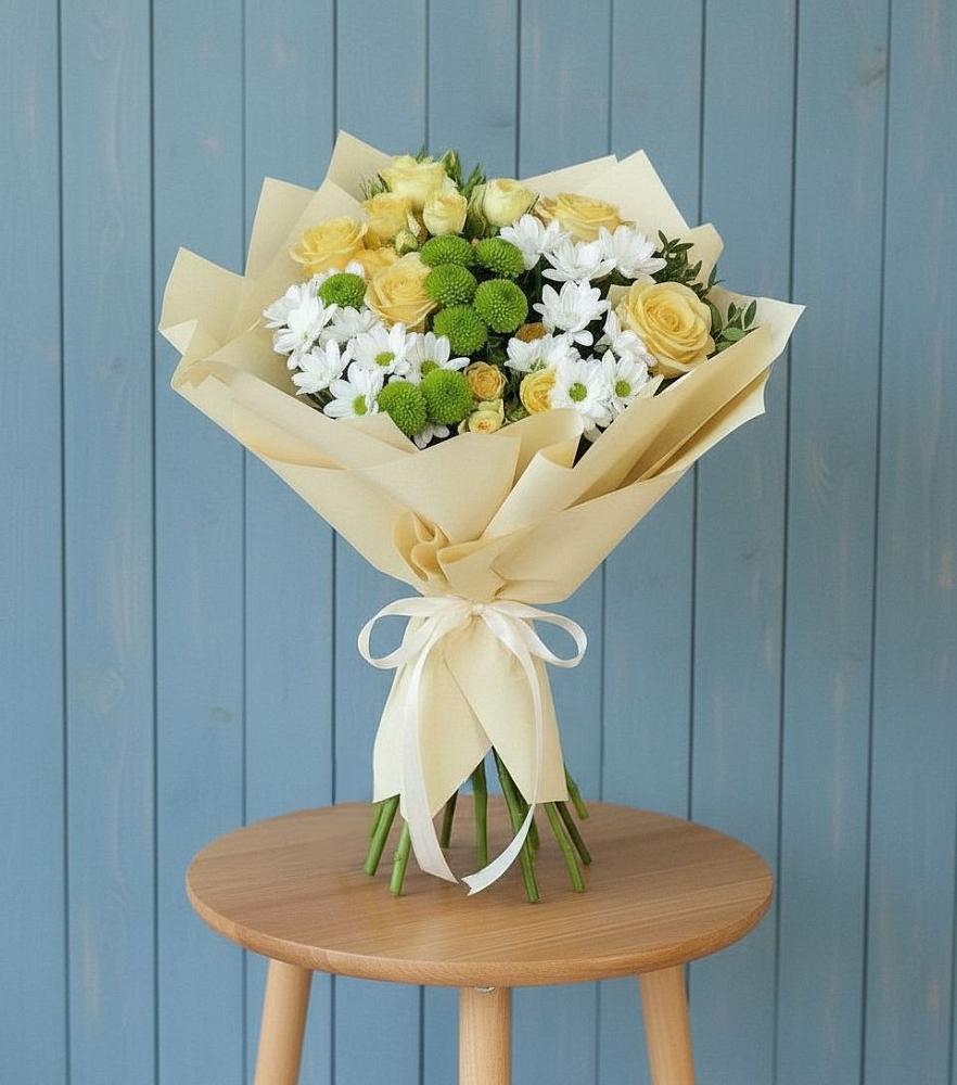 Букет цветов из: Хризантемы и Розы в Мельниково