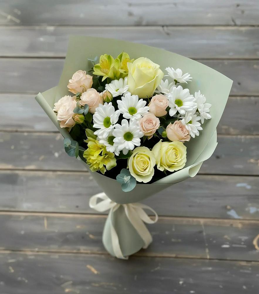 Букет цветов из: Альстромерии, Розы и Хризантемы в Мельниково