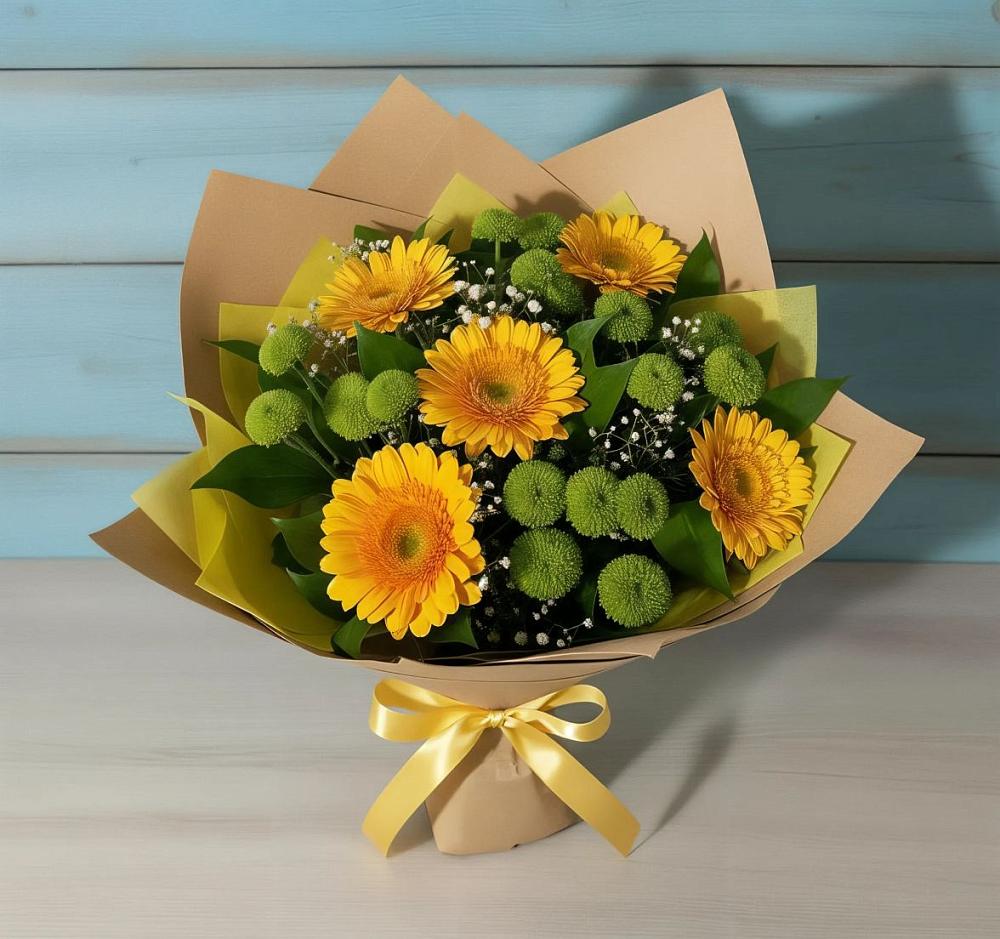 Букет цветов из: Герберы и Хризантемы в Мельниково