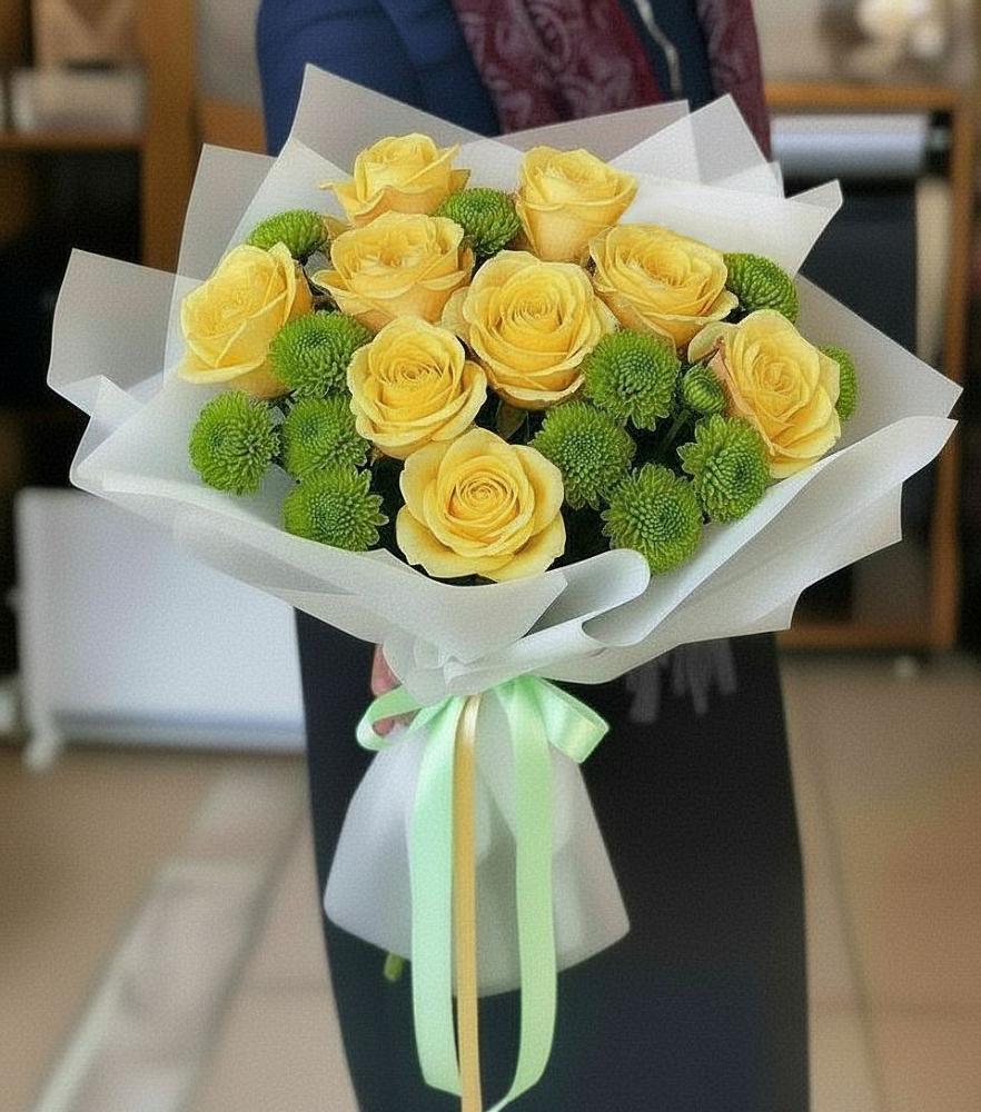 Букет цветов из: Хризантемы и Розы в Мельниково