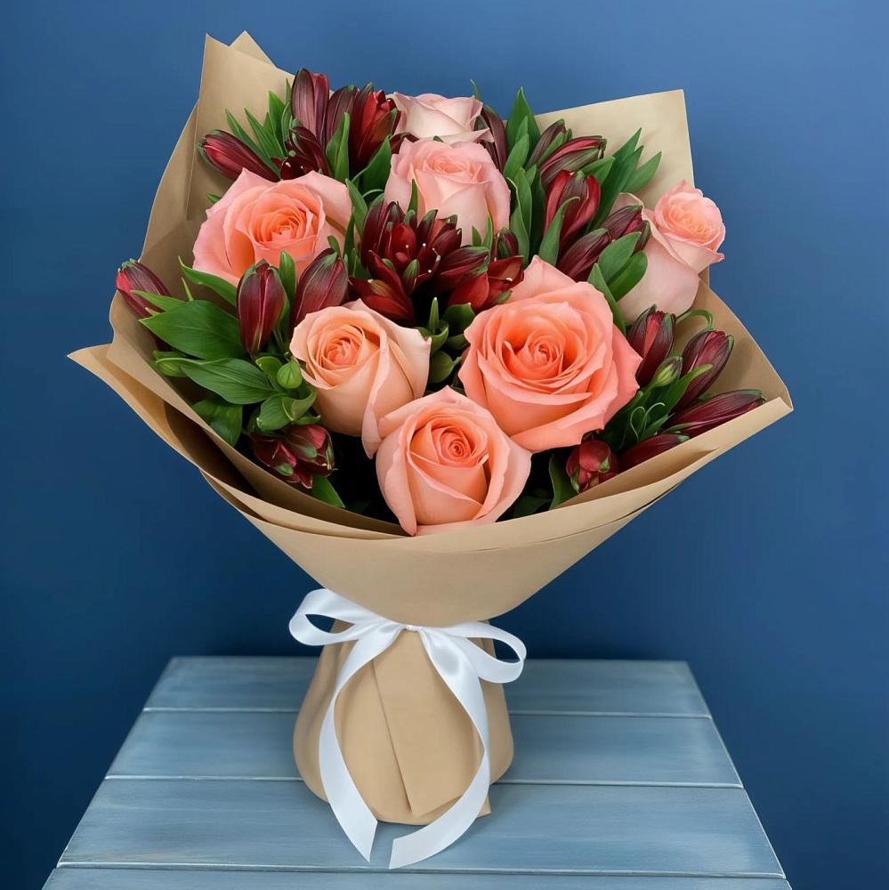 Букет цветов из: Розы и Альстромерии в Мельниково