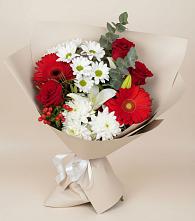 Букет цветов из:  Розы, Хризантемы, Герберы и Лилии в Мельниково