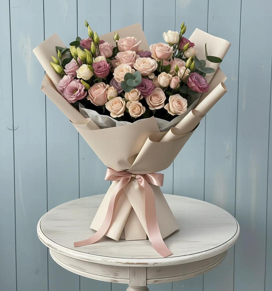 Букет цветов из: Розы и Лизиантусы в Мельниково