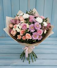 Букет цветов из:  Хризантемы, Розы и Альстромерии в Мельниково