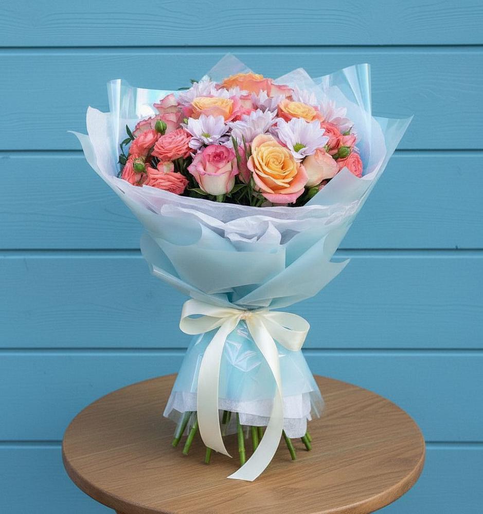 Букет цветов из: Хризантемы и Розы в Мельниково