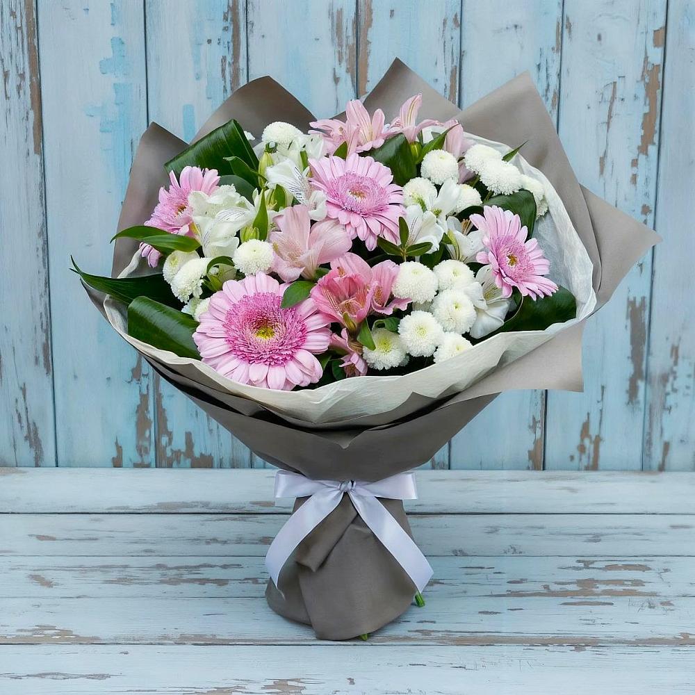 Букет цветов из: Герберы, Альстромерии и Хризантемы в Мельниково