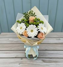 Букет цветов из:  Герберы, Розы и Хризантемы в Мельниково