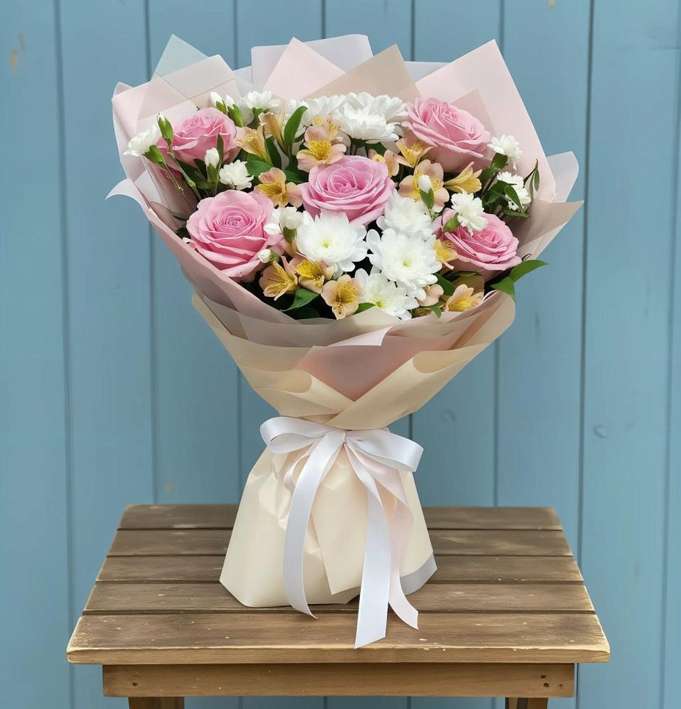 Букет цветов из: Гвоздики, Орхидеи и Розы в Мельниково