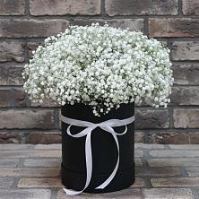 Цветочная композиция из Гипсофила в шляпной коробке в Мельниково